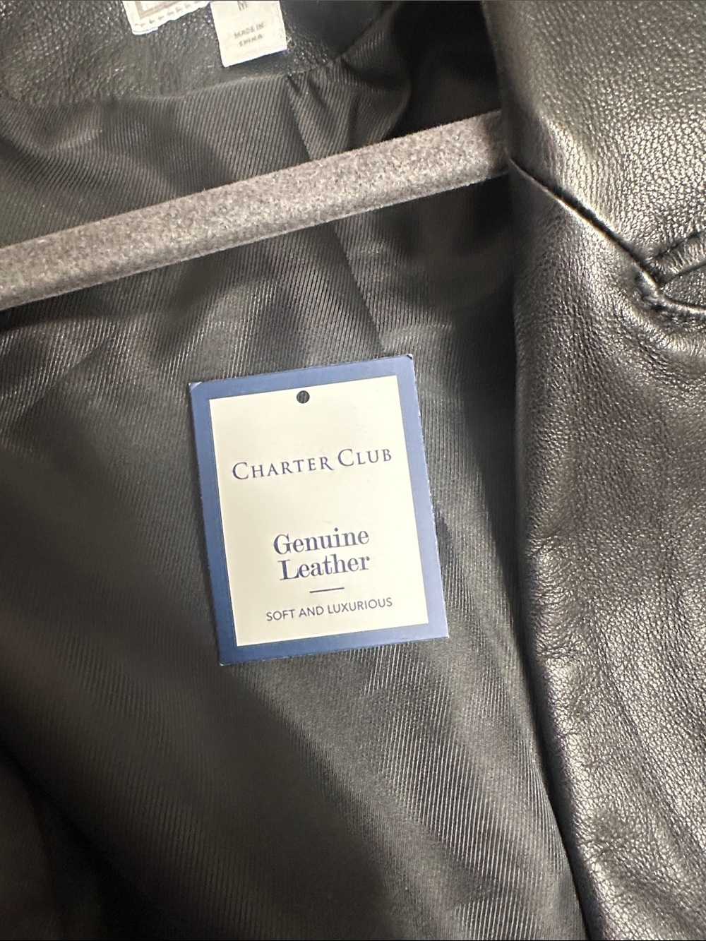 Charter Club Black Leather Moto-Style Zip Jacket - Picture 14 of 16